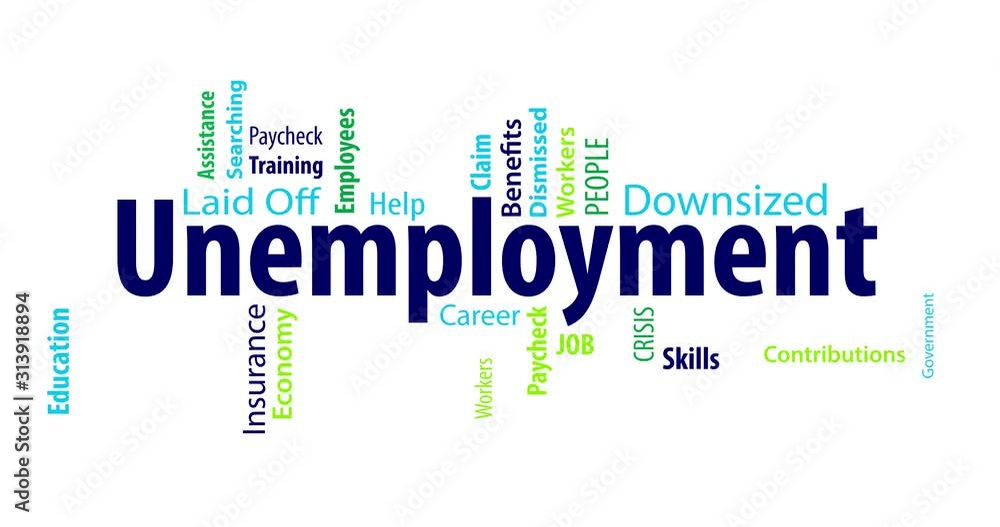 Animated Unemployment Word Cloud on a White Background Animated Unemployment Word Cloud on a White Background