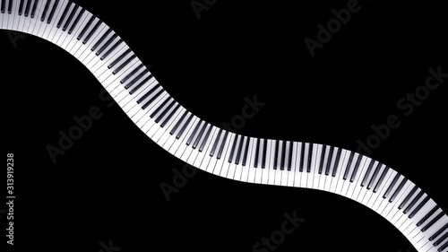 Wave-shaped bent musical keyboard of a piano - 3d illustration