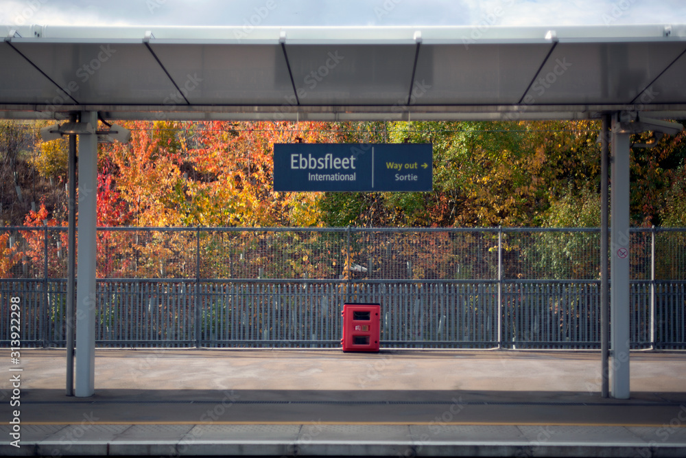 Naklejka premium Platform at Ebbsfleet International Railway station, Kent, UK