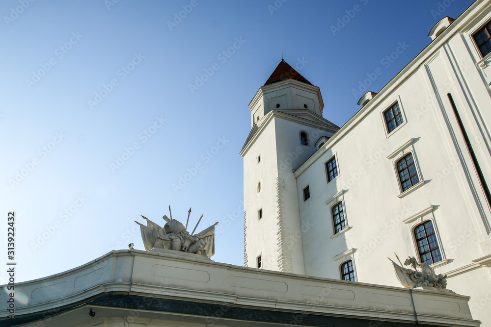 The castle in Bratislava in Slovakia, standing above the city on the hill. Sight and attraction for the tourists.