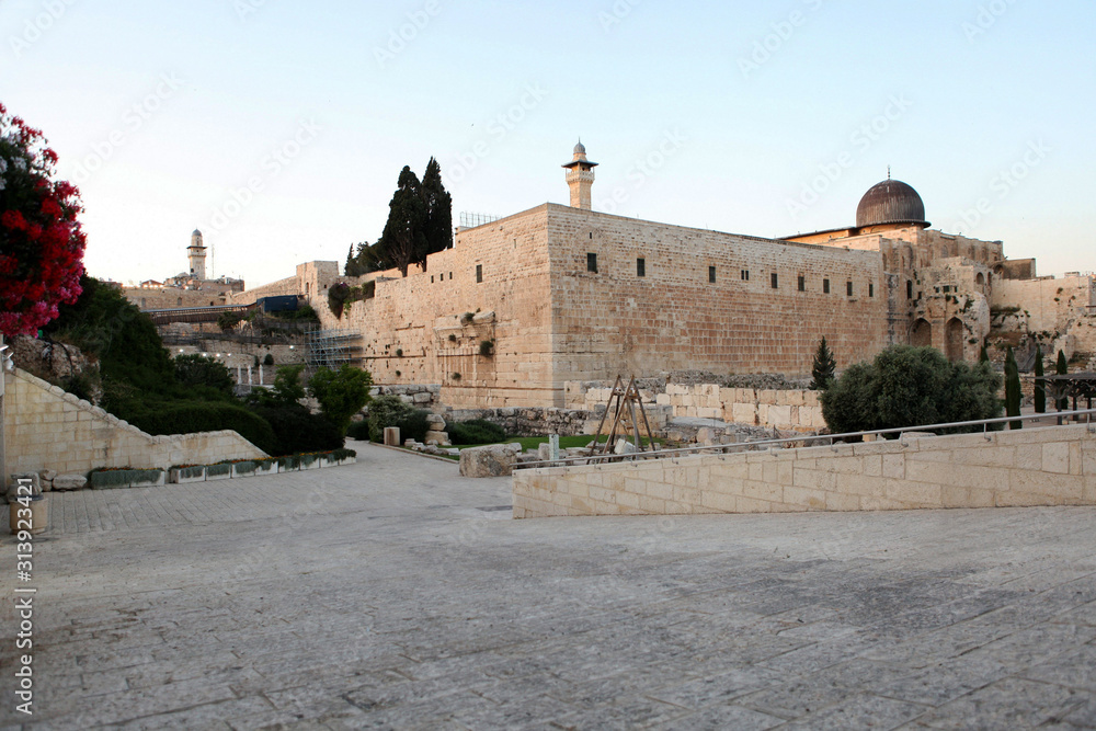 Fototapeta premium The Temple Mount, Western Wall Heritage Foundation and the old city of Jerusalem, Israel.