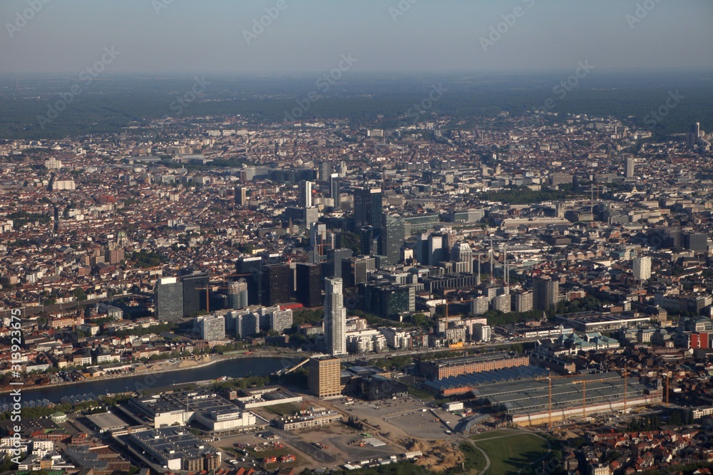 Aerial View of the Royal Palace of Brussels. Palais de Bruxelles and the Cityscape in Belgium feat. Museums and Famous Landmarks Around Central and Town Hall