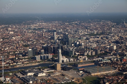 Aerial View of the Royal Palace of Brussels. Palais de Bruxelles and the Cityscape in Belgium feat. Museums and Famous Landmarks Around Central and Town Hall