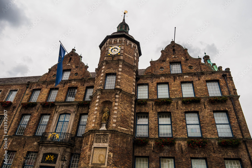 Düsseldorf's Old Town, Germany. European Union Flag.