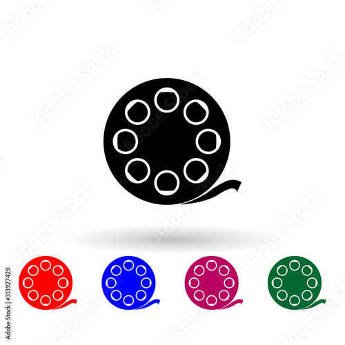 Cinematographic tape multi color icon. Simple glyph, flat vector of theatre icons for ui and ux, website or mobile application