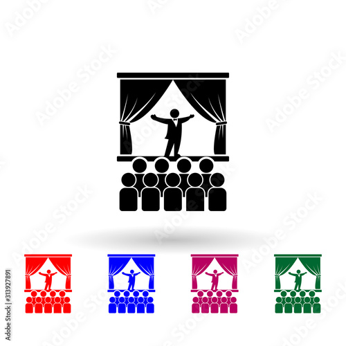 Opera singer on stage multi color icon. Simple glyph, flat vector of theatre icons for ui and ux, website or mobile application