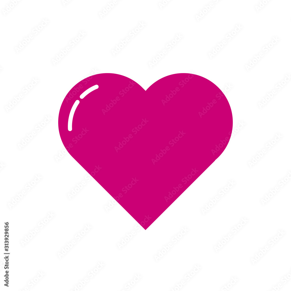 Flat pink heart isolated on white