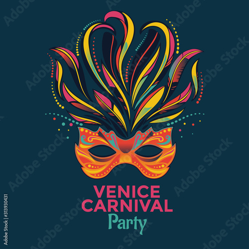 Fototapet Venetian mask for venice carnival party invitation vector illustration