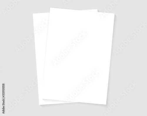 Paper A4 size sheets. A4 format papers. Mock up template for your design. Set of White blank paper A4 sheets with realistic shadows.