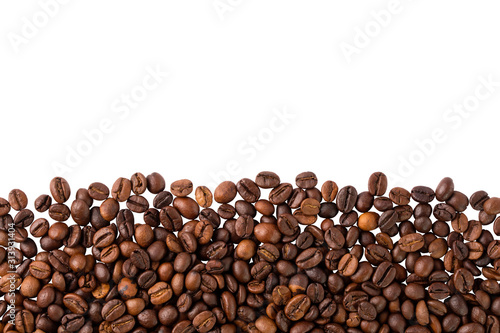Coffee beans isolated on white background. Free copyspace for text.