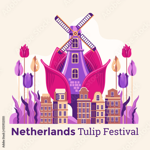 Tulip Festival Card Template Vector Illustration