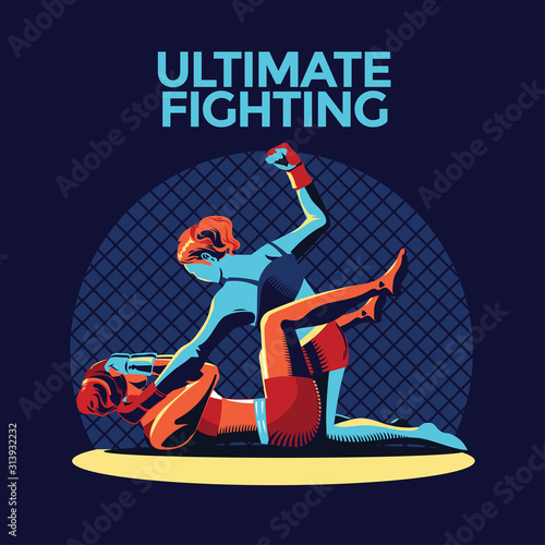 Battle of Two Women Fighters on Martial Arts Fighting or Ultimate Fighting