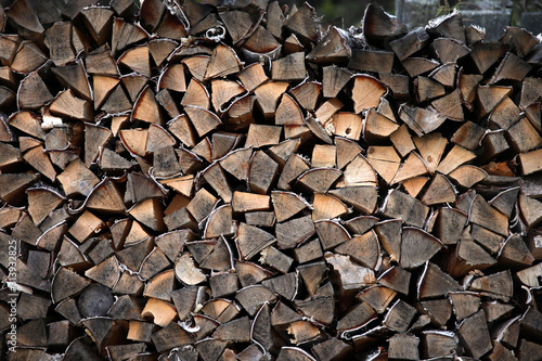 A lot of firewood stacked evenly in the yard