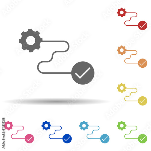 Gear, connection, execution in multi color style icon. Simple glyph, flat vector of business icons for ui and ux, website or mobile application