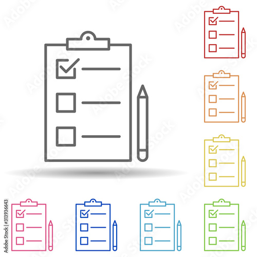 Paper, check, pen in multi color style icon. Simple thin line, outline vector of business icons for ui and ux, website or mobile application