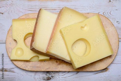 Cheese collection, swiss emmentaler, Gruyere, appenzeller cheeses
