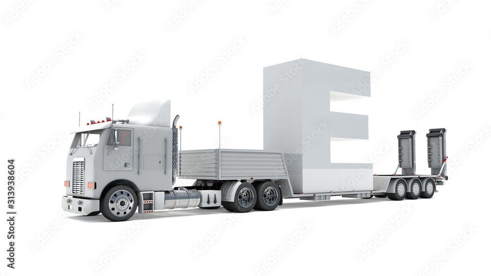 3D illustration of truck with letter E