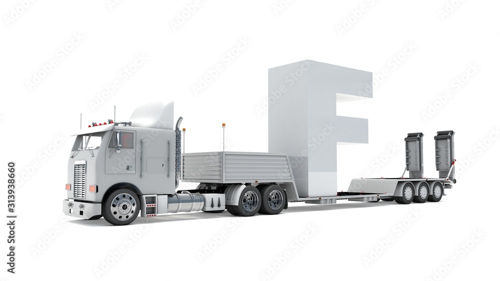 3D illustration of truck with letter F