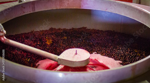 Cuadro en lienzo A modern wine press smashes grapes for grape juice and red wine in a winery in France