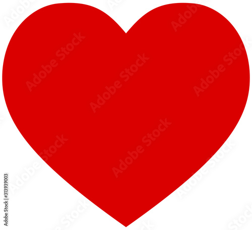 Isolated vectorial red flat heart on white background. Love symbol vector element design.