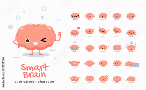 Vector set of cartoon images of Brain. Vector Illustration.