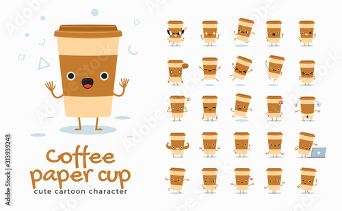 Vector set of cartoon images of Coffee Cup. Vector Illustration.