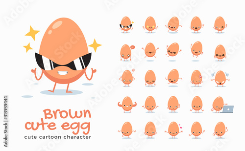 Vector set of cartoon images of Brown Egg. Vector Illustration.