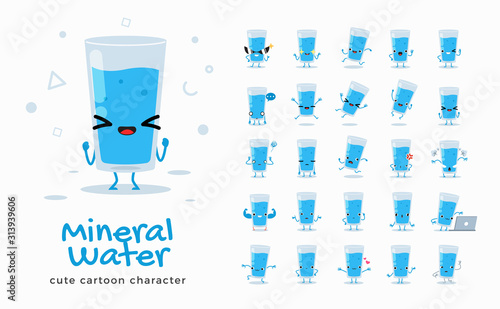 Vector set of cartoon images of Mineral Water. Vector Illustration.