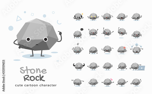 Vector set of cartoon images of Stone. Vector Illustration.