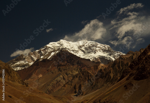 Mountaineering. Seven summits. Mount Aconcagua snowy peak, Highest Peak of America photo