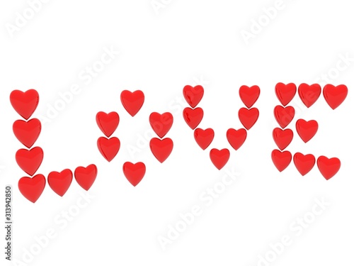 Love inscription from small red hearts