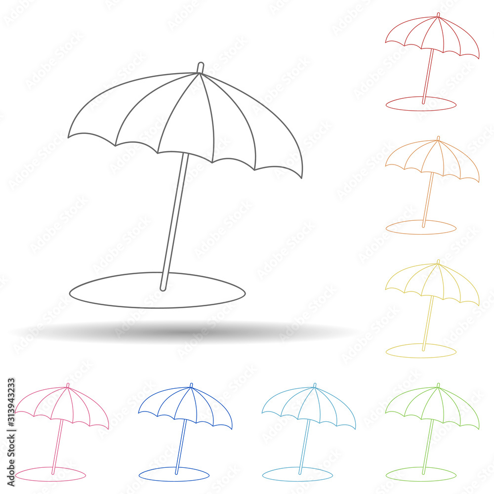 Beach umbrella flat in multi color style icon. Simple thin line, outline vector of Summer icons for ui and ux, website or mobile application