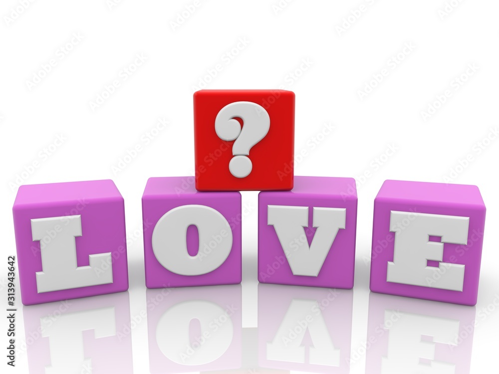 Love concept in pink with red question mark Love concept in pink with red question mark