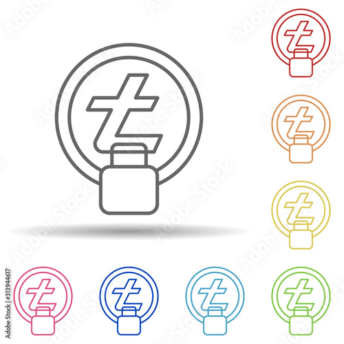 lite coin, lock multi color style icon. Simple thin line, outline vector of cryptocurrency icons for ui and ux, website or mobile application