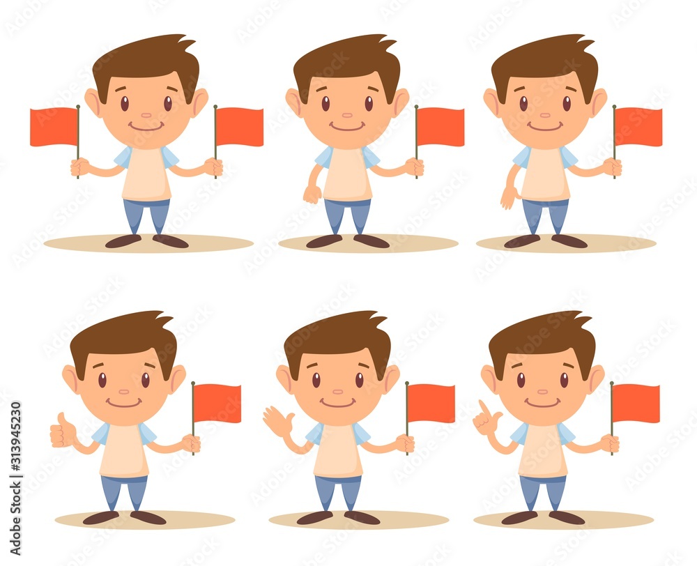 The cute boy show Hand symbol and flag. Vector flat design illustration. The cute boy show Hand symbol and flag. Vector flat design illustration.