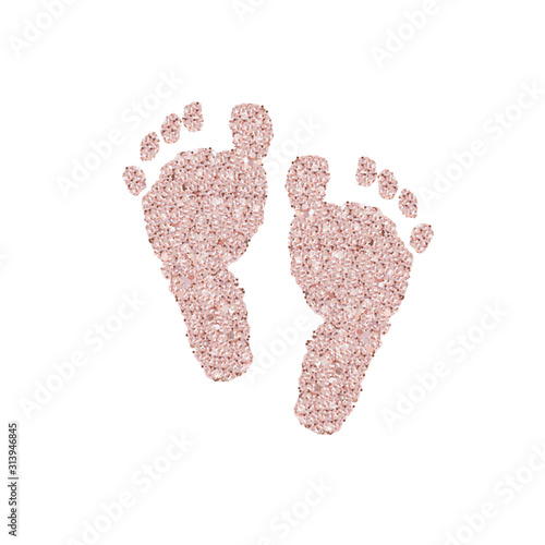 Rose gold glitter shining baby shower foot print vector