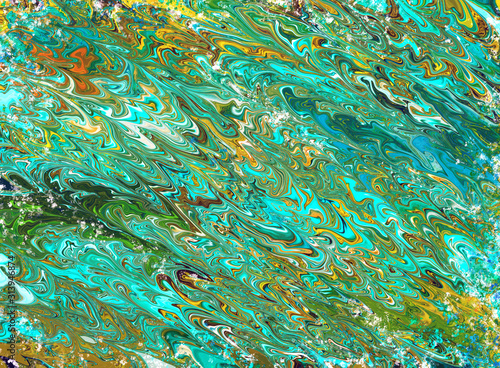 Suminagashi - The Art Of Marbling - Ornamental Gold And Jade Green Marbled Paper Background