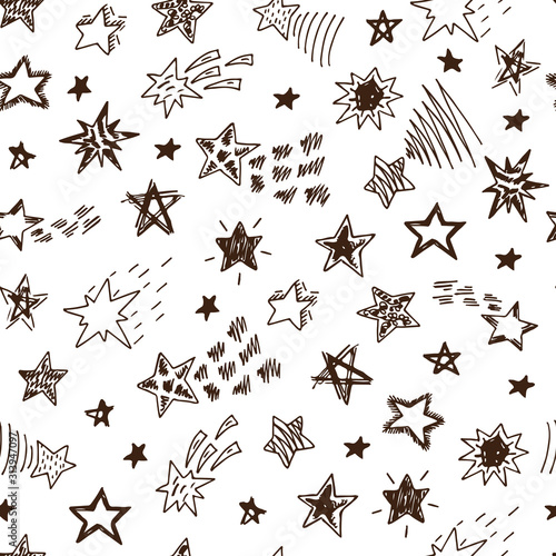 Vector Stars and Comets doodle seamless pattern. Vintage wallpaper with stars. © AllNikArt