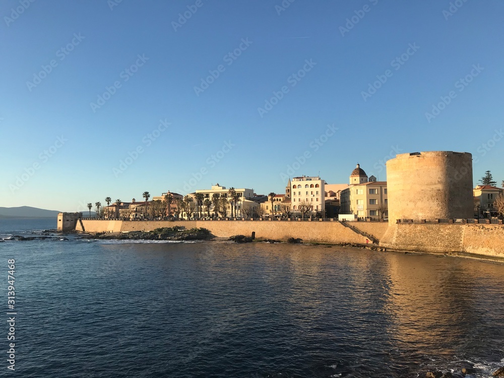 seafront bastions at alghero, sardinia, italy