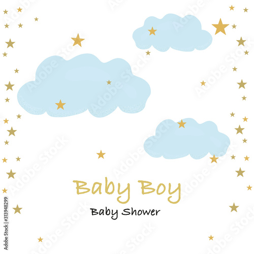 Cloud and stars baby boy baby shower greeting card