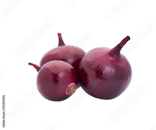 fresh red onions isolated on white background.