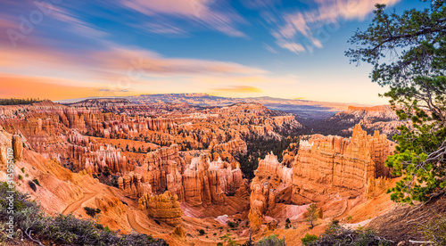 Panoramic view of Bryce Canyon National Park at sunset - Utah, USA. Concept World Famous Place