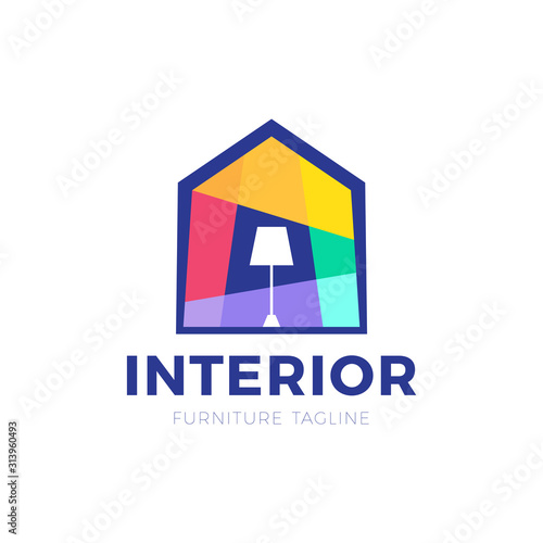 Bright colorful art house with lamp logo vector, Creative vector logotype for real estate and home decor and interior