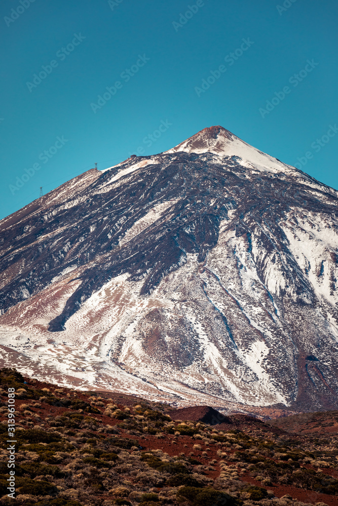 View at El Teide peak and volcano, highest peak of Spain in Tenerife, Canary Islands, Spain.