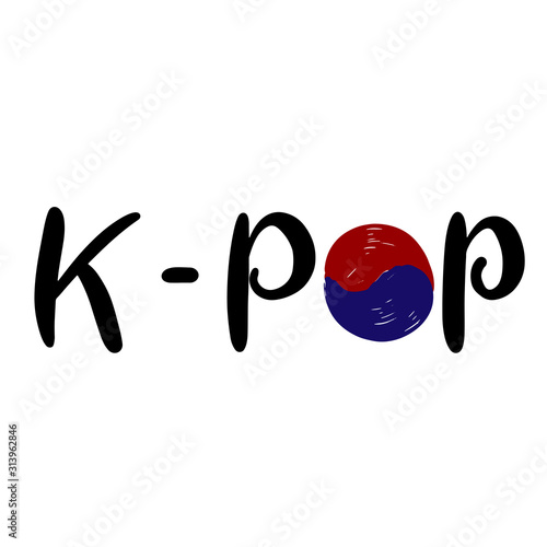 K-pop. Korean popular music style. K pop Hand drawn lettering for banner, print, postcard, poster, sticker, logo. Vector illustration eps10.