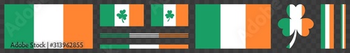 Ireland Flag Icon Green White Orange | Flags | Irish Symbol | Eire Colors Banner | St. Patrick's Day Logo | Clover Sign | Isolated | Variations