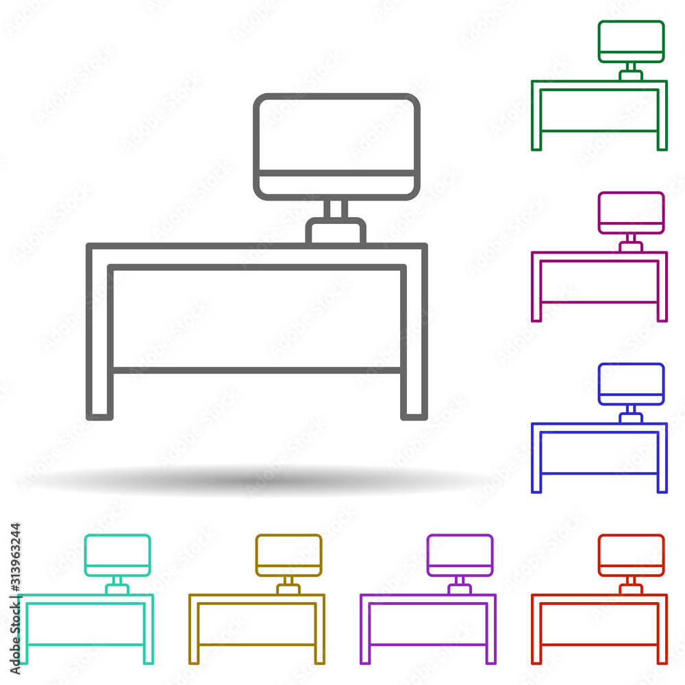 table with computer multi color style icon. Simple thin line, outline vector of furniture icons for ui and ux, website or mobile application table with computer multi color style icon. Simple thin line, outline vector of furniture icons for ui and ux, website or mobile application