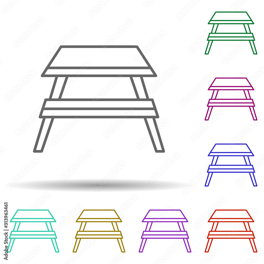 picnic table multi color style icon. Simple thin line, outline vector of furniture icons for ui and ux, website or mobile application picnic table multi color style icon. Simple thin line, outline vector of furniture icons for ui and ux, website or mobile application