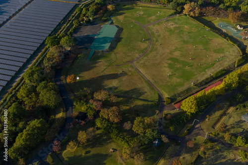 Aerial View of Baseball Field in Japan at Sunset