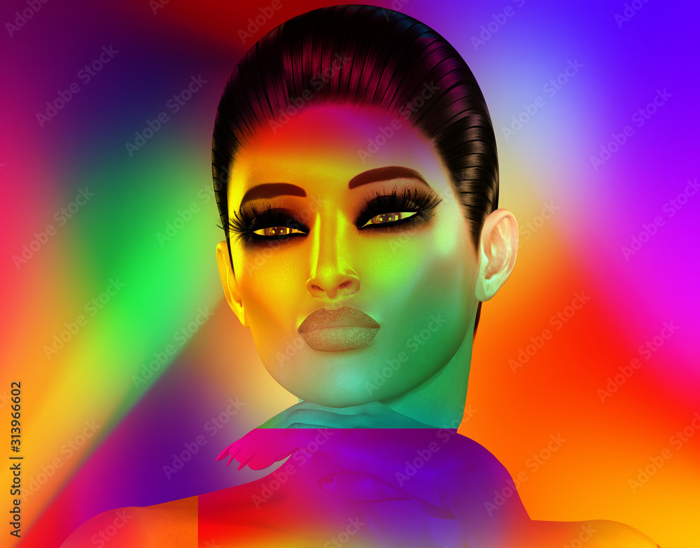 Modern digital art image of a woman's face. 3d Render not a real person, so no model release necessary. Modern digital art image of a woman's face. 3d Render not a real person, so no model release necessary.